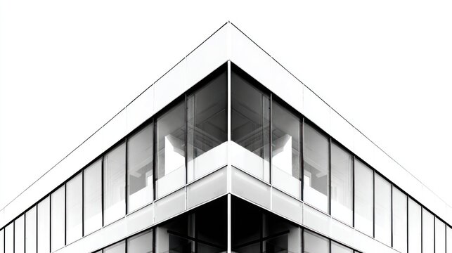 Modern architectural perspective showcasing a sharp corner and minimalist design against a stark white background