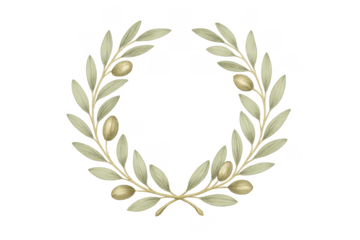 Olive wreath watercolor illustration symbolizing peace and victory