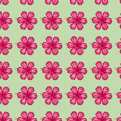 Cute Pink Floral Seamless Pattern with Light Green Soft Background