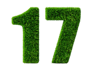 Seventeen made of fresh grass for St. Patrick's Day, golf course design, and eco-friendly concepts with transparent background