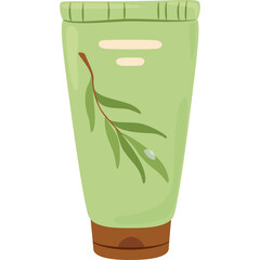 Soft Green Squeeze Tube with Leaf Design and Brown Cap for Cream or Lotion on Transparent Background