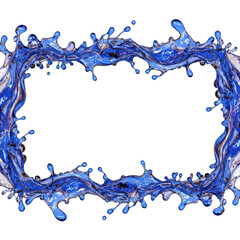 Blue frame with water splashing out of it. isolated illustration on  transparent background PNG