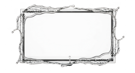 White frame with water splashing out of it. isolated illustration on  transparent background PNG