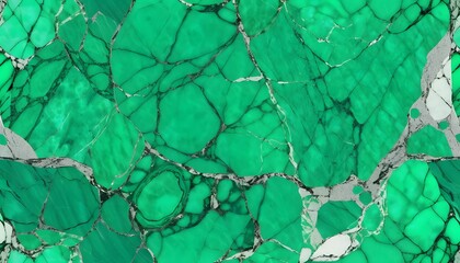 Elegant green malachite stone texture with fractured grey veins creating a luxurious kintsugi-style abstract background for sophisticated interior design