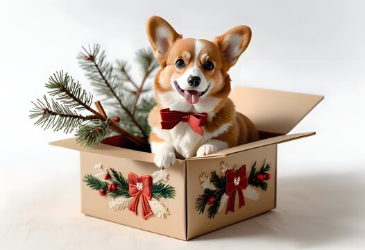 Festive Corgi in a Christmas Box A Delightful Holiday Surprise
