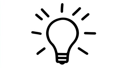 Fototapeta premium Simple, bold outline of a glowing lightbulb, radiating lines denoting illumination