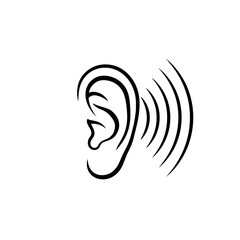 Naklejka premium Ear Hearing Icon – Minimal Line Art Sound Waves Illustration