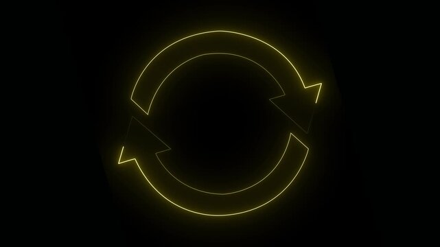 Glowing neon line Refresh icon isolated on black background. Reload symbol. reload icon animation, Neon line refresh arrow icon on black background. 
