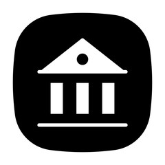 button icon of a government building, filled institutional structure silhouette.