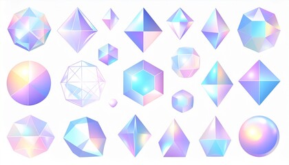 Holographic Iridescent Geometric Shapes, Gemstones Set
