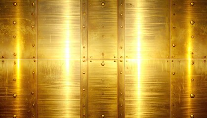 A lustrous golden metal background, evoking feelings of wealth and luxury. The surface is adorned with rivets and panels, casting a warm glow