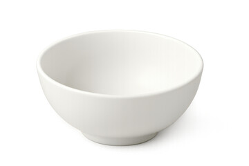 Empty white ceramic bowl, clean kitchen dishware for food and meals, isolated with transparent background
