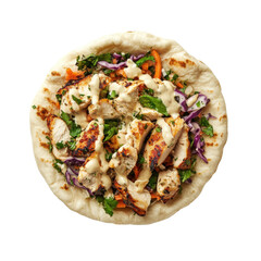 Grilled Chicken Wrap with Fresh Vegetables and Creamy Sauce on a Soft Tortilla on transparent background