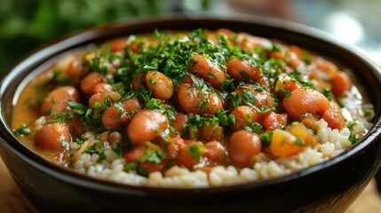 Red beans and rice, Cajun cuisine, close-up, kitchen setting, food photography