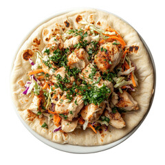 Grilled Chicken Wrap with Fresh Vegetables and Herbs on a Soft Tortilla on transparent background