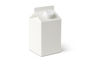 White carton packaging mockup with screw cap representing blank milk or juice box on transparent background