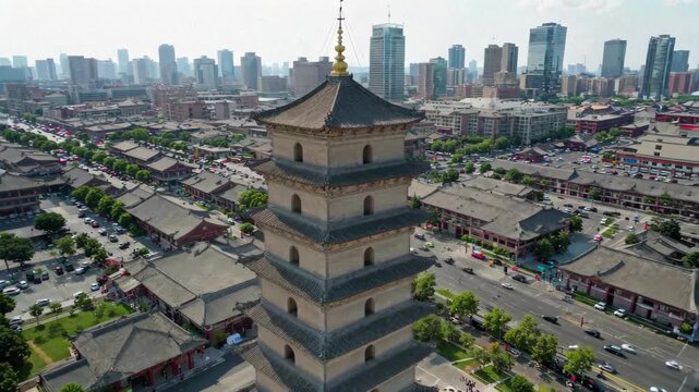 Aerial panoramic view of Xi'an Dayan Pagoda city Xi'an Dayan City scenery