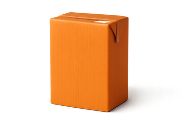 Fototapeta premium Orange rectangular juice carton on transparent background. Product packaging for drink, beverage, or food