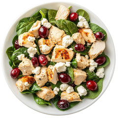 Grilled Chicken and Spinach Salad with Goat Cheese and Grapes in a Fresh Bowl on transparent background