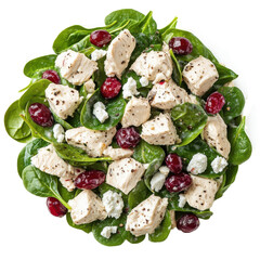 Fresh Spinach Salad with Chicken, Cranberries, and Feta Cheese in a Bright, Healthy Setting on transparent background