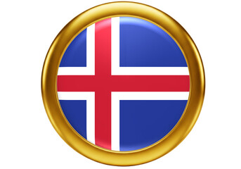 Fototapeta premium Iceland National Flag Golden Circle Button on White Background