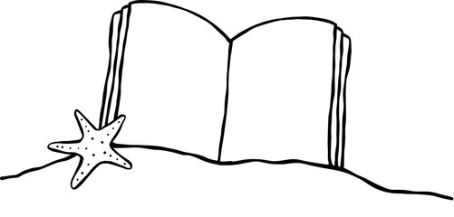 Summer Reading Bookish Outline Open Book on Sand Cartoon Hand Drawn