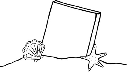 Summer Reading Bookish Outline Book on Beach Cartoon Hand Drawn
