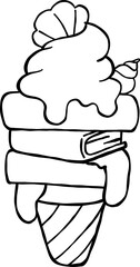 Summer Reading Bookish Outline Books Stack Ice Cream Cartoon Hand Drawn