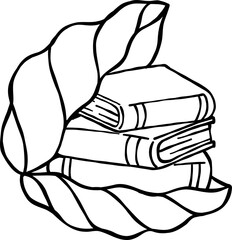 Summer Reading Bookish Outline Books Stack in Oyster shell Cartoon Hand Drawn