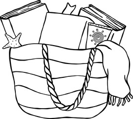 Summer Reading Bookish Outline Beach Bag with Books  Cartoon Hand Drawn