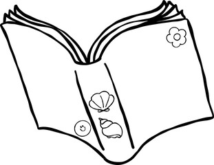 Summer Reading Bookish Outline Open Book Beach Theme Cartoon Hand Drawn