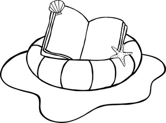 Summer Reading Bookish Outine Open Book on Swiming Ring Cartoon Hand Drawn