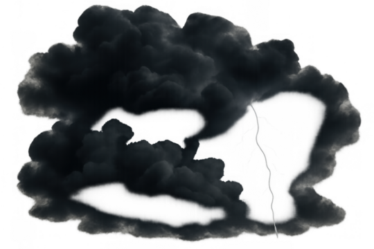 Black smoke plume dissipating, abstract clouding overlaying, dark pollution effect, transparent background element for design