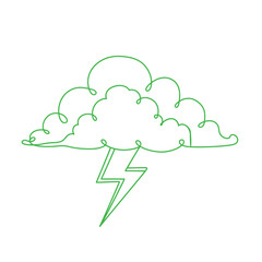 Green cloud with lightning bolt in line art