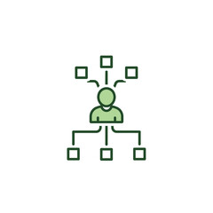 Green icon of a person with boxes showing decision making