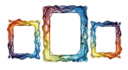 Three colorful squares with water splashing out of them. isolated illustration on transparent background PNG