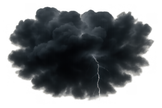 Dark storm cloud with lightning striking, representing bad weather, danger, and impactful natural events, transparent background - Powered by Adobe