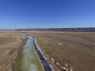 Drone View of the Qu'Appelle River in March.