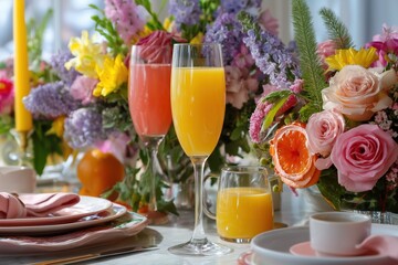 springtime brunch mimosas table flowers