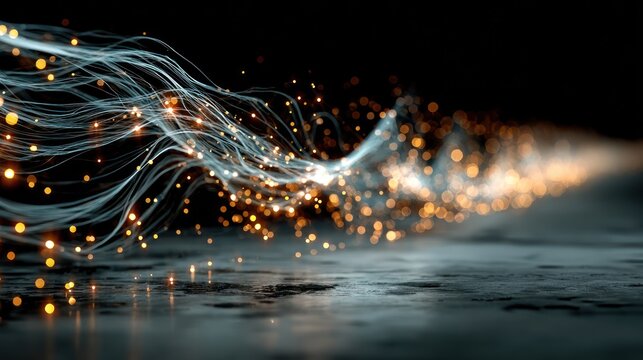 Abstract image of flowing light trails and particles, futuristic technology background