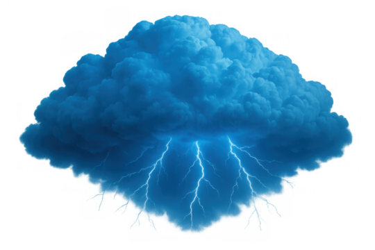 Storm cloud with lightning bolts striking, representing weather, power, energy, electricity, and dramatic climate changes