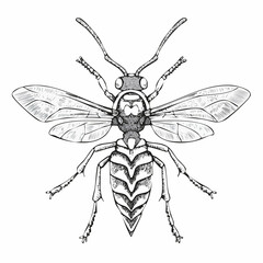 Fototapeta premium Vector Illustration of Detailed Wasp in Scientific Engraving Style