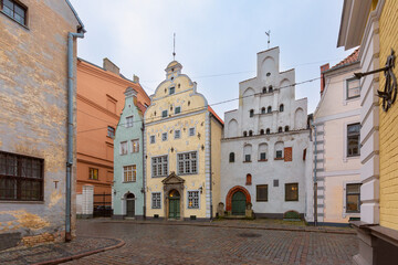 Fototapeta premium Historic Three Brothers residential buildings in Old Town Riga, Latvia