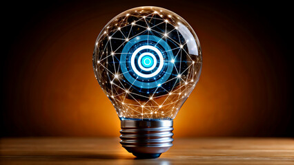 Glowing light bulb with a network connection representing innovation and technology for business and creative concepts