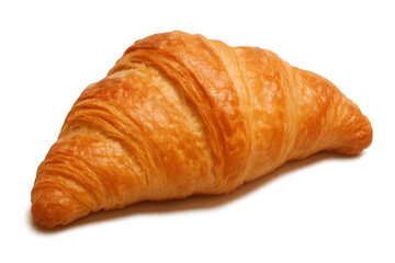 Golden croissant pastry, a classic french breakfast bakery item showing delicious flaky texture on clear background