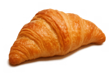 Golden croissant pastry, a classic french breakfast bakery item showing delicious flaky texture on clear background