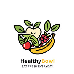 Healthy Bowl Fruit Salad Logo Design.
