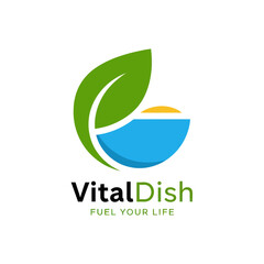 Vital Dish Logo with Leaf and Bowl Symbolizing Healthy Food.