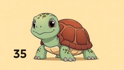 Cute cartoon turtle with a happy expression, perfect for children's educational content or decorative purposes