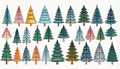 Obraz premium Watercolor Christmas Tree Collection Hand-Drawn Festive Holiday Illustrations.